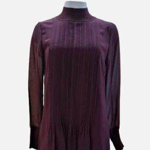 Club Monaco Women Pintuck Rib pleated Dress Burgundy, size 4